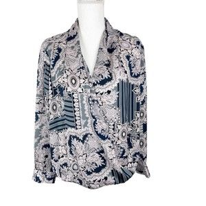 Mattina Blouse Women Medium Lavender Blue Surplice Long Sleeve Paisley Casual